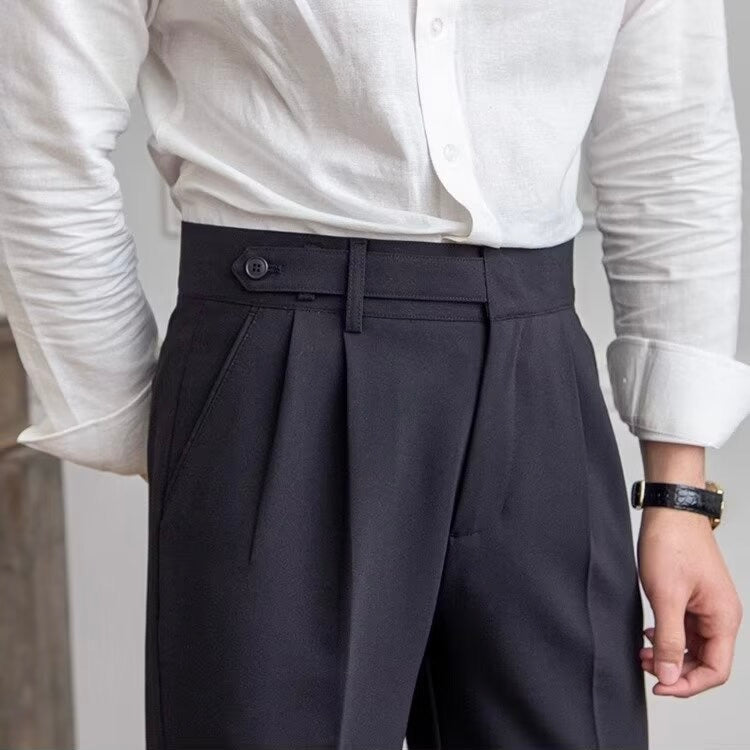 Goldenshore Men's Tailored Old-Money Trousers - Classic Pleated Dress Pants, Adjustable Buckle Smart Slacks