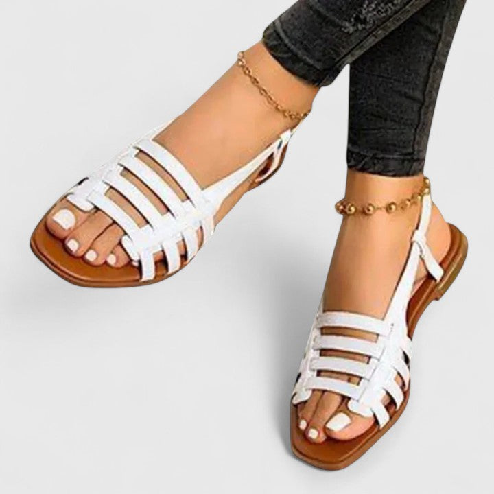 Goldenshore Women's Comfortable Flat Sandals - Strappy Metallic Open Toe Summer Beach Slides