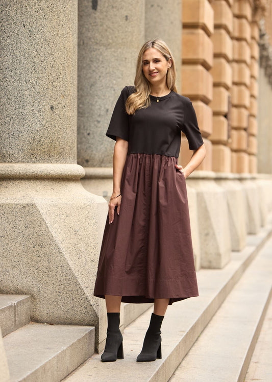 MIMI MIDI DRESS - BLACK/CHOCOLATE - PETITE