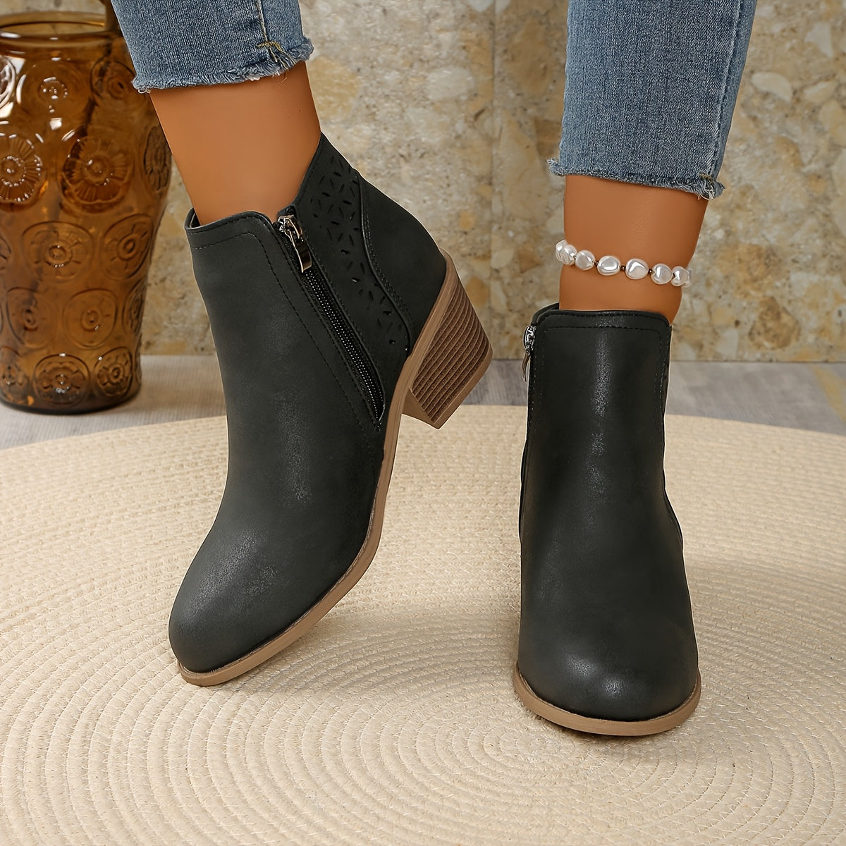 Goldenshore Women's Comfortable Ankle Boots - Low Block Heel Summer Cutout Booties