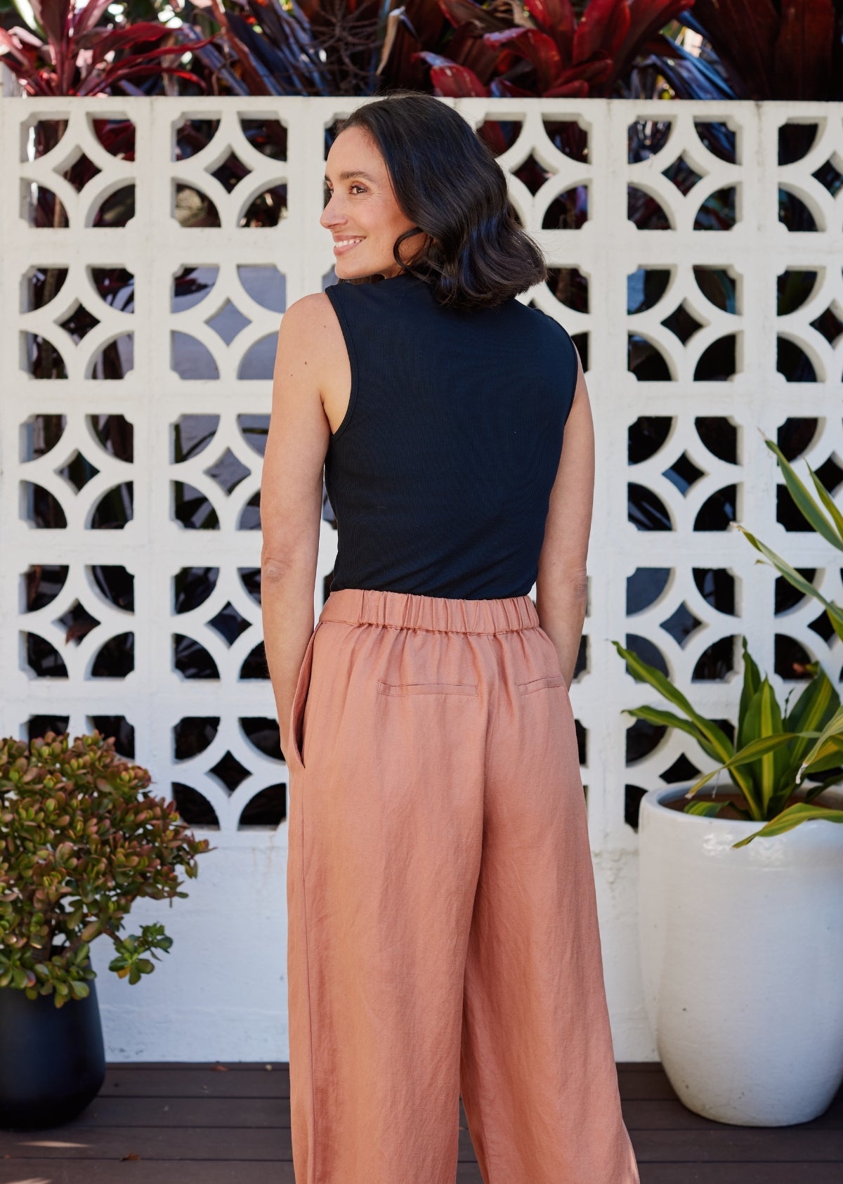 Goldenshore Women's Linen Blend Wide-Leg Pants - Lightweight High-Waisted Trousers, Caramel Tailored Beach Pants