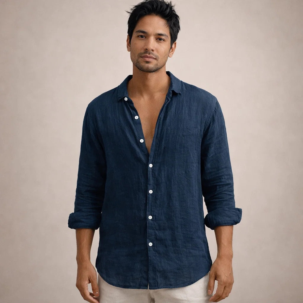 Men’s Regular Fit Linen Button Down Casual Shirt