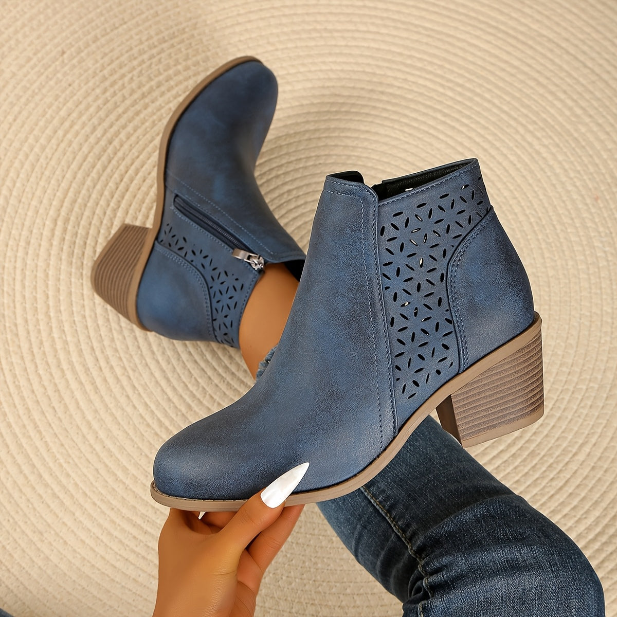 Goldenshore Women's Comfortable Ankle Boots - Low Block Heel Summer Cutout Booties
