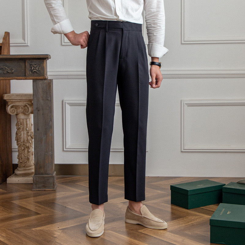 Goldenshore Men's Tailored Old-Money Trousers - Classic Pleated Dress Pants, Adjustable Buckle Smart Slacks