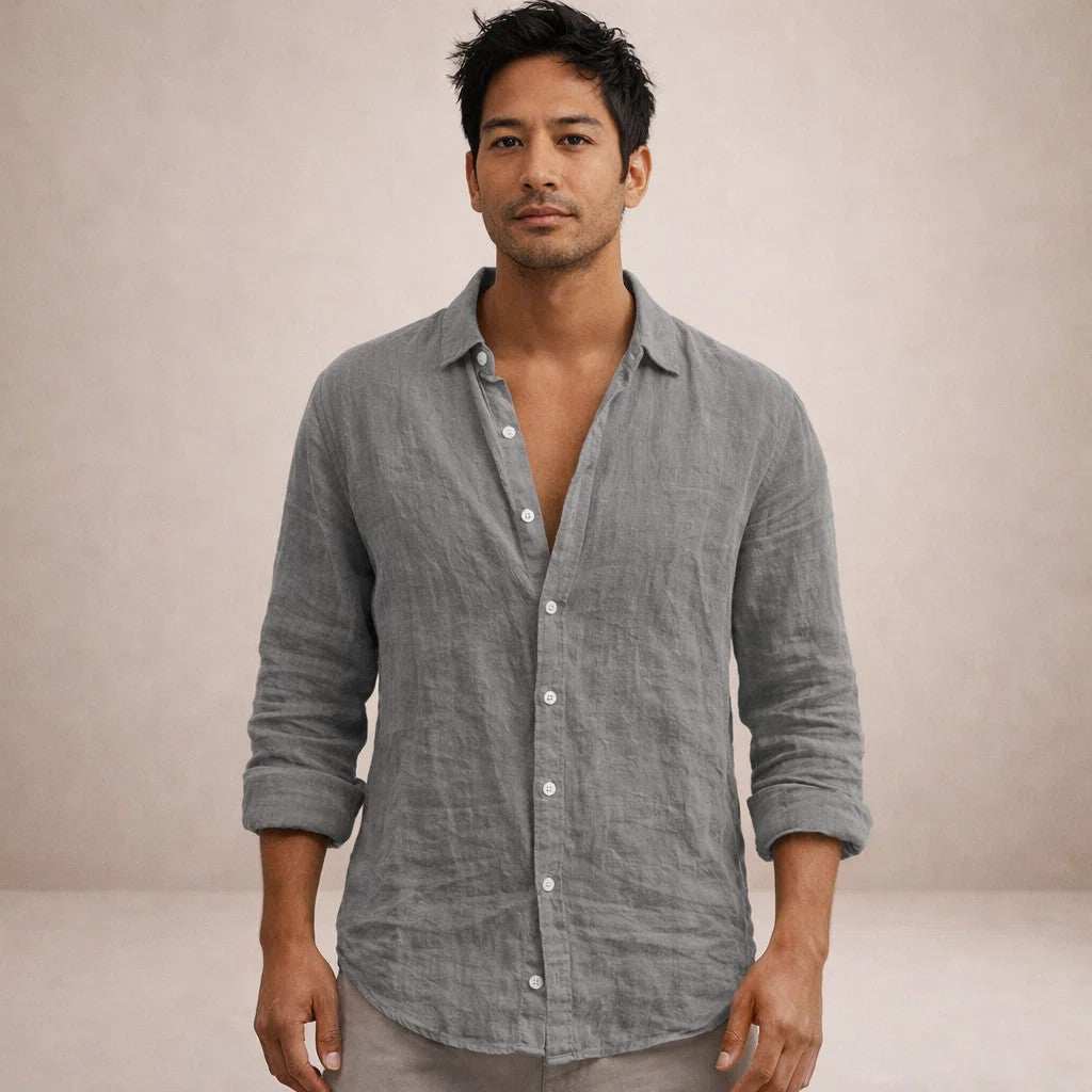 Men’s Regular Fit Linen Button Down Casual Shirt