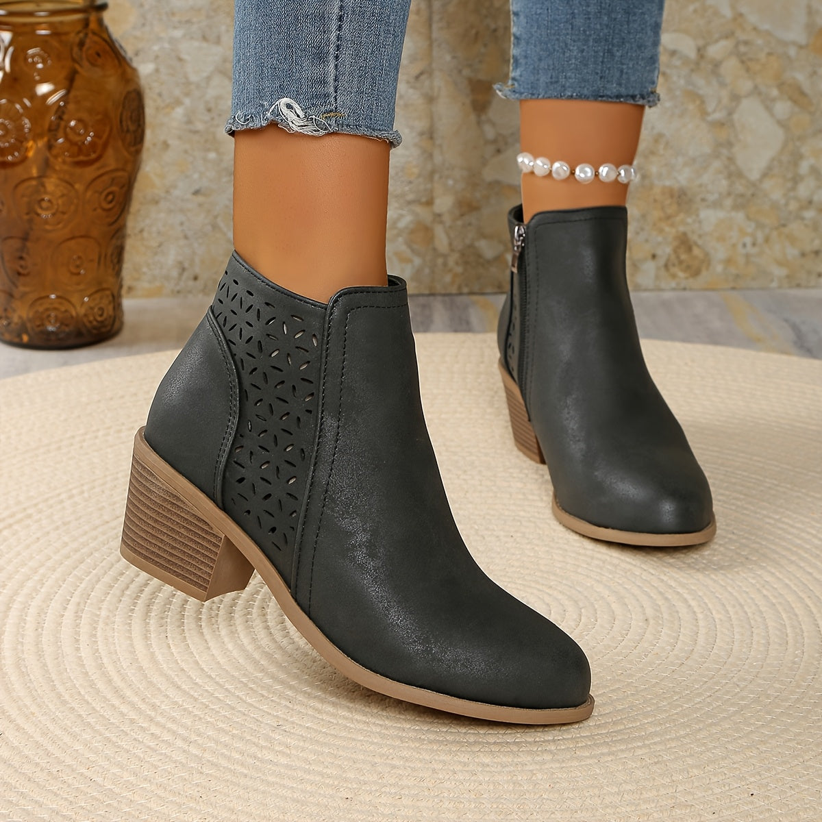 Goldenshore Women's Comfortable Ankle Boots - Low Block Heel Summer Cutout Booties