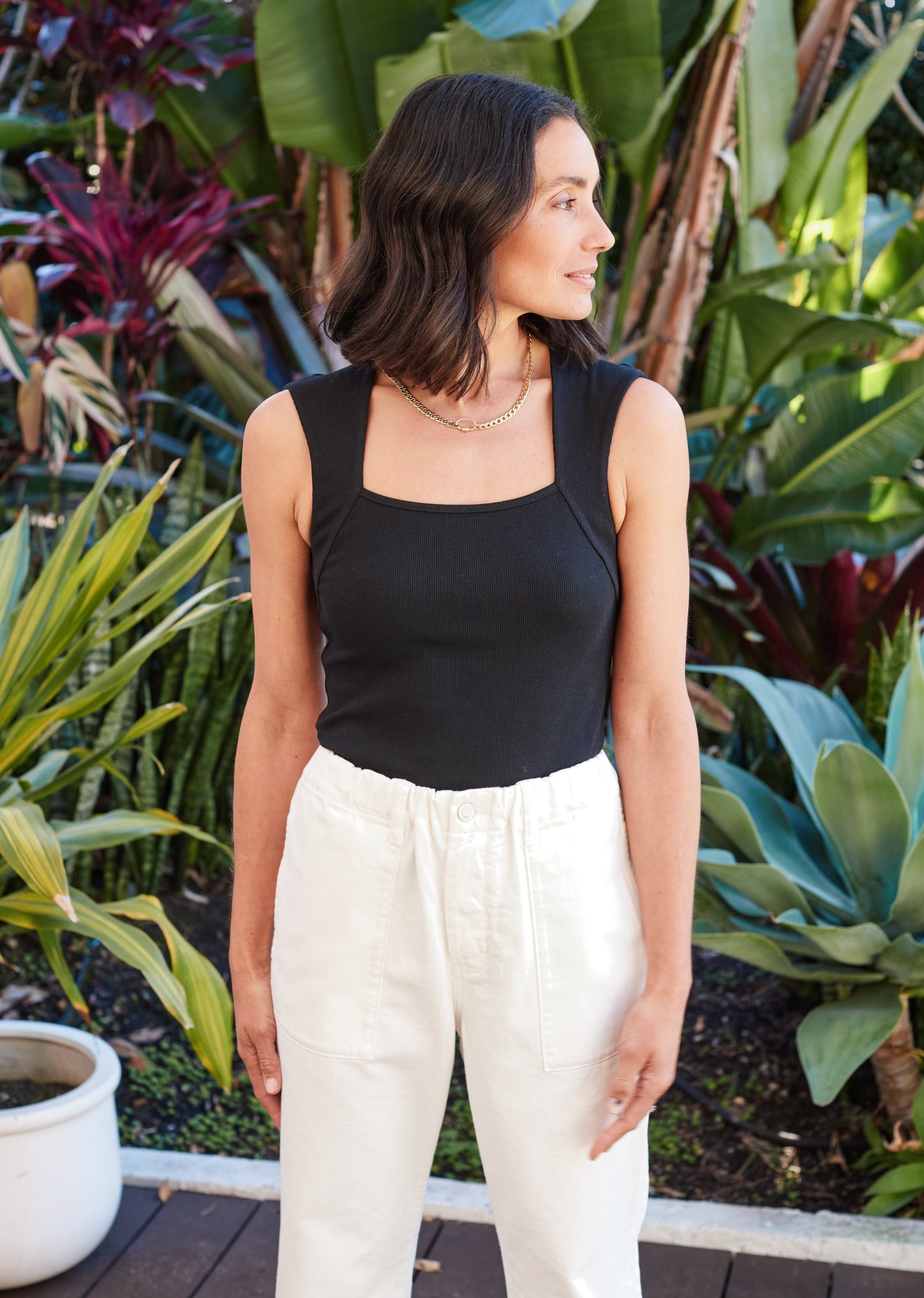 Goldenshore Women's Cotton Drill Cropped Pants - Soft Wash High-Waisted Trousers, Casual White Pocketed Beach Pants