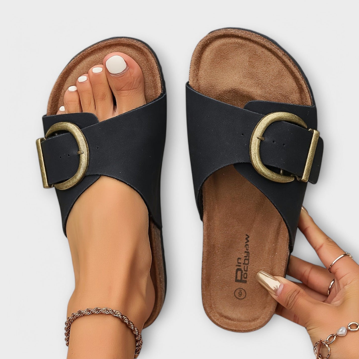Goldenshore Women's Comfort Slip-On Slide Sandals - Ergonomic Cork Sole Summer Shoes