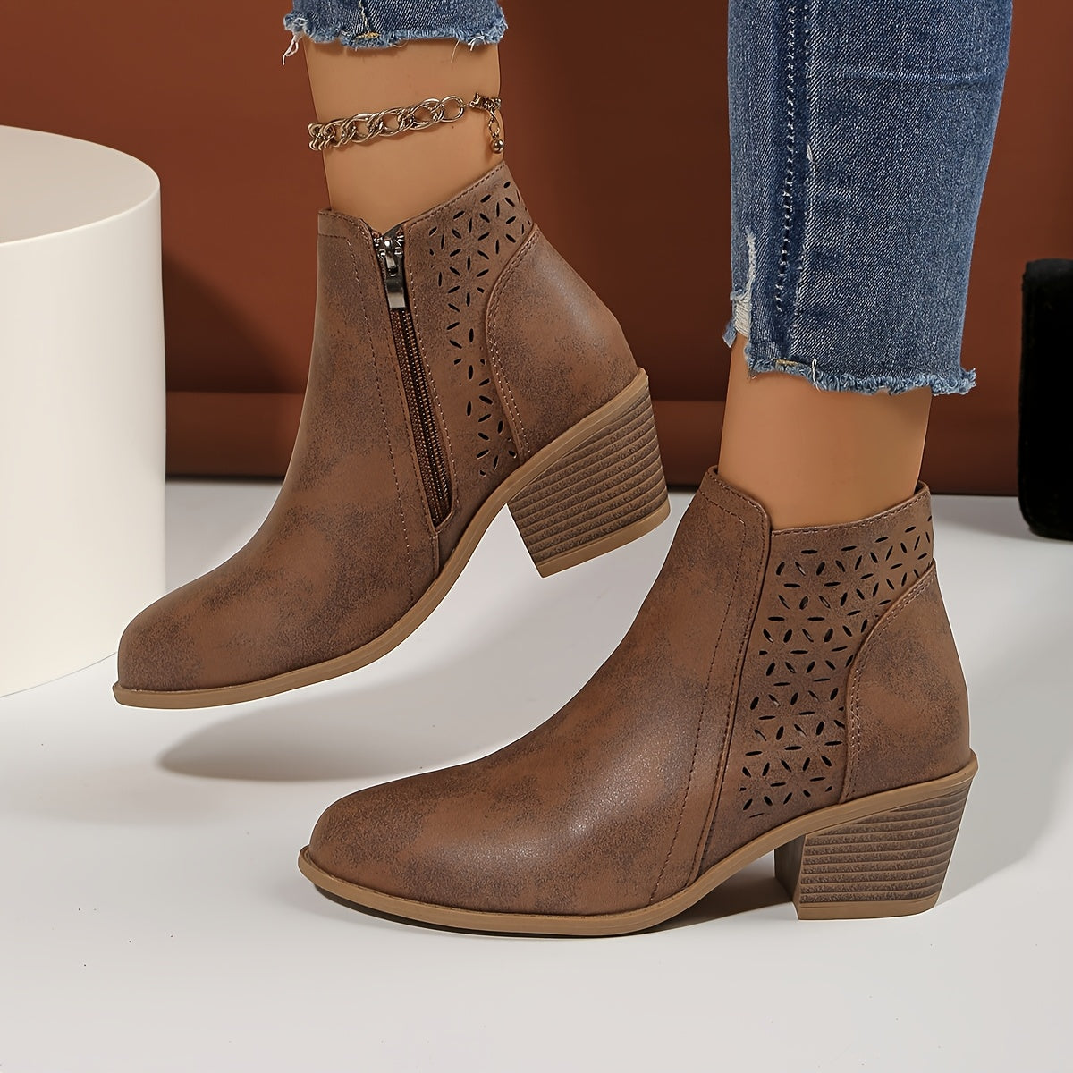 Goldenshore Women's Comfortable Ankle Boots - Low Block Heel Summer Cutout Booties