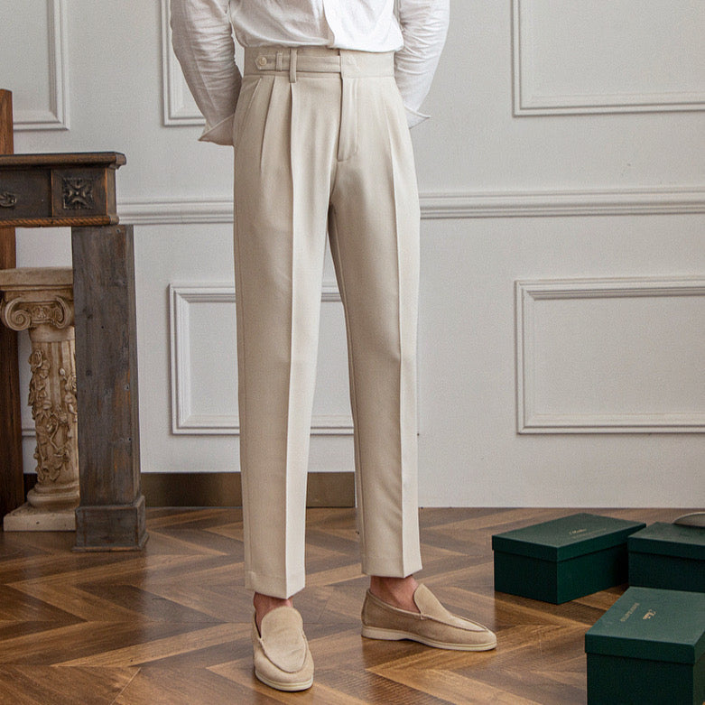 Goldenshore Men's Tailored Old-Money Trousers - Classic Pleated Dress Pants, Adjustable Buckle Smart Slacks