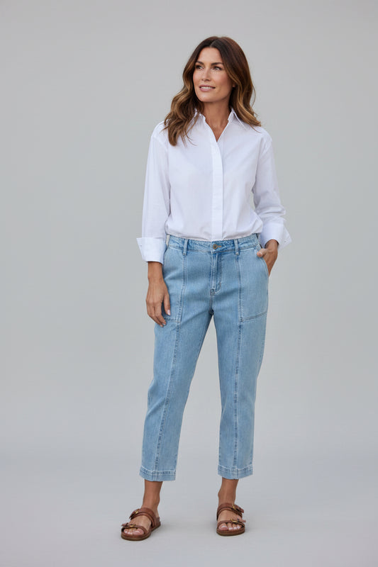 Women's Classic Cotton Button-Down Shirt - Relaxed Fit Long Sleeve Blouse, Lightweight White Resort Top
