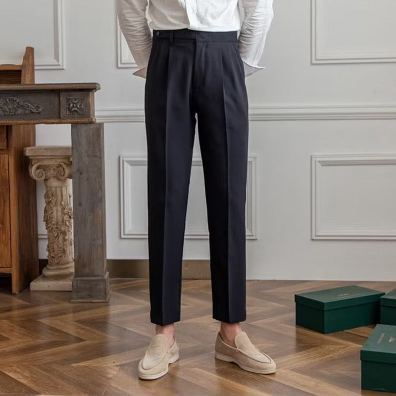 Goldenshore Men's Tailored Old-Money Trousers - Classic Pleated Dress Pants, Adjustable Buckle Smart Slacks