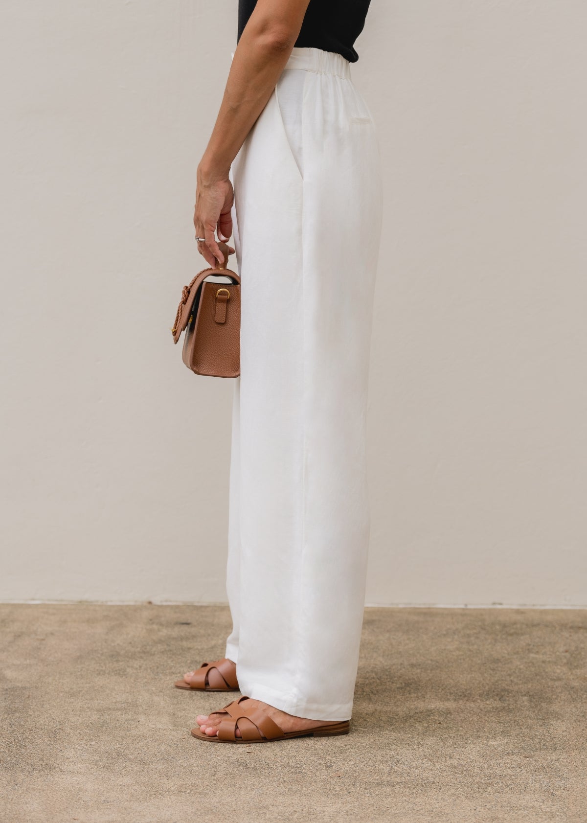 Goldenshore Women's Linen Blend Wide-Leg Pants - Lightweight High-Waisted Trousers, Ivory Tailored Beach Pants