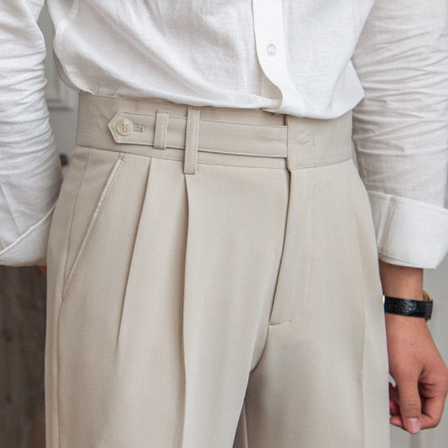 Goldenshore Men's Tailored Old-Money Trousers - Classic Pleated Dress Pants, Adjustable Buckle Smart Slacks