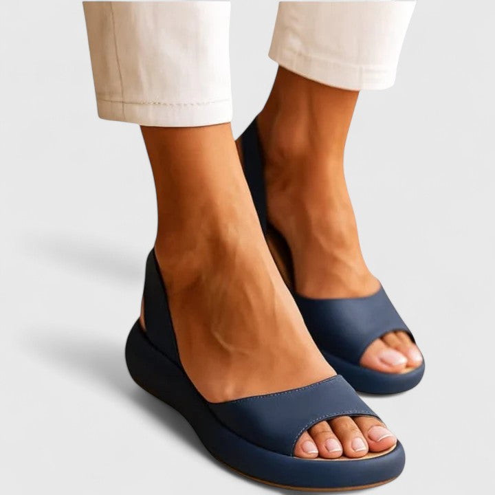 Goldenshore Women's Comfortable Flat Sandals - Low Wedge Open Toe Shoes with Closed Back Support