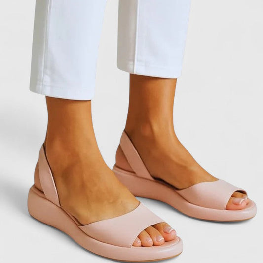 Goldenshore Women's Comfortable Flat Sandals - Low Wedge Open Toe Shoes with Closed Back Support