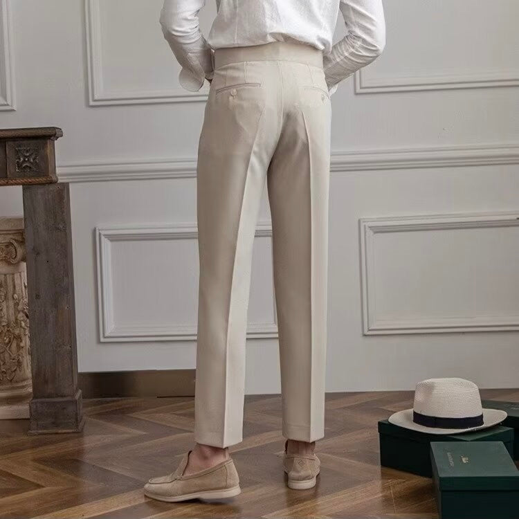 Goldenshore Men's Tailored Old-Money Trousers - Classic Pleated Dress Pants, Adjustable Buckle Smart Slacks
