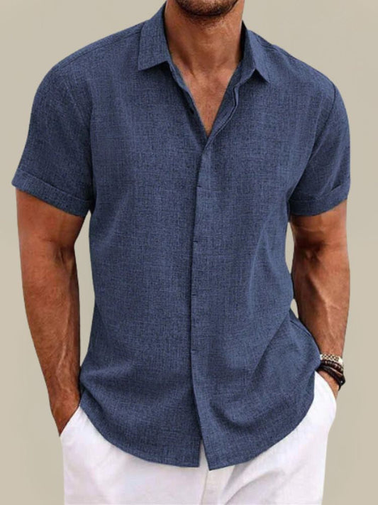 Men’s Linen Short Sleeve Shirt Breathable Lightweight Button Up Summer Casual Shirt