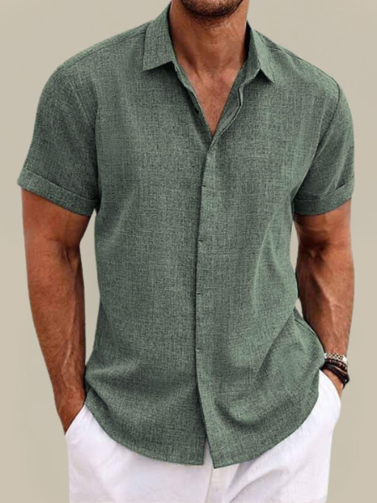Men’s Linen Short Sleeve Shirt Breathable Lightweight Button Up Summer Casual Shirt