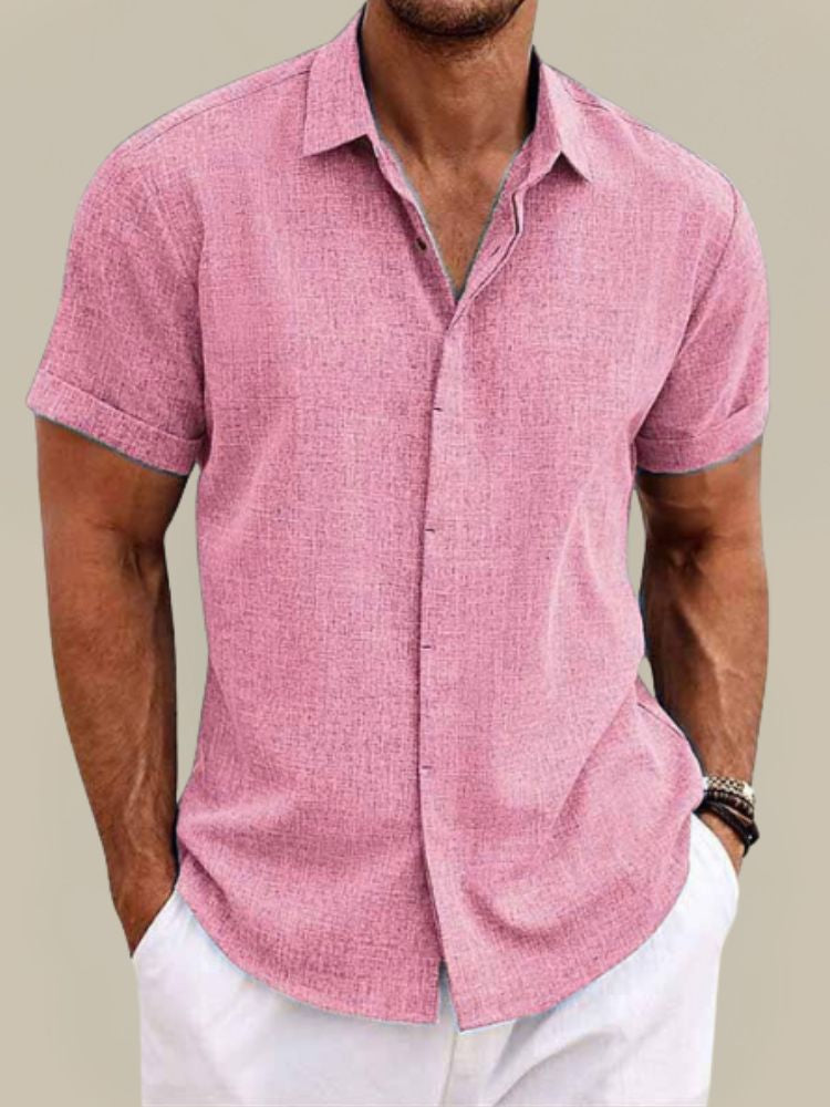 Men’s Linen Short Sleeve Shirt Breathable Lightweight Button Up Summer Casual Shirt
