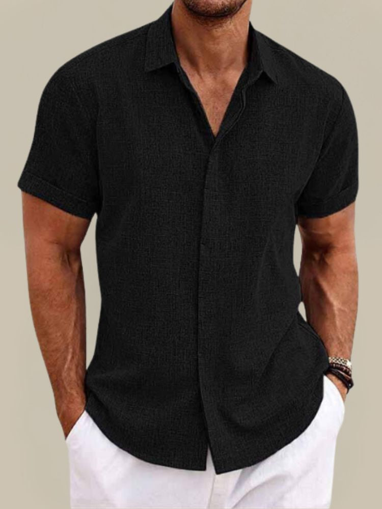 Men’s Linen Short Sleeve Shirt Breathable Lightweight Button Up Summer Casual Shirt