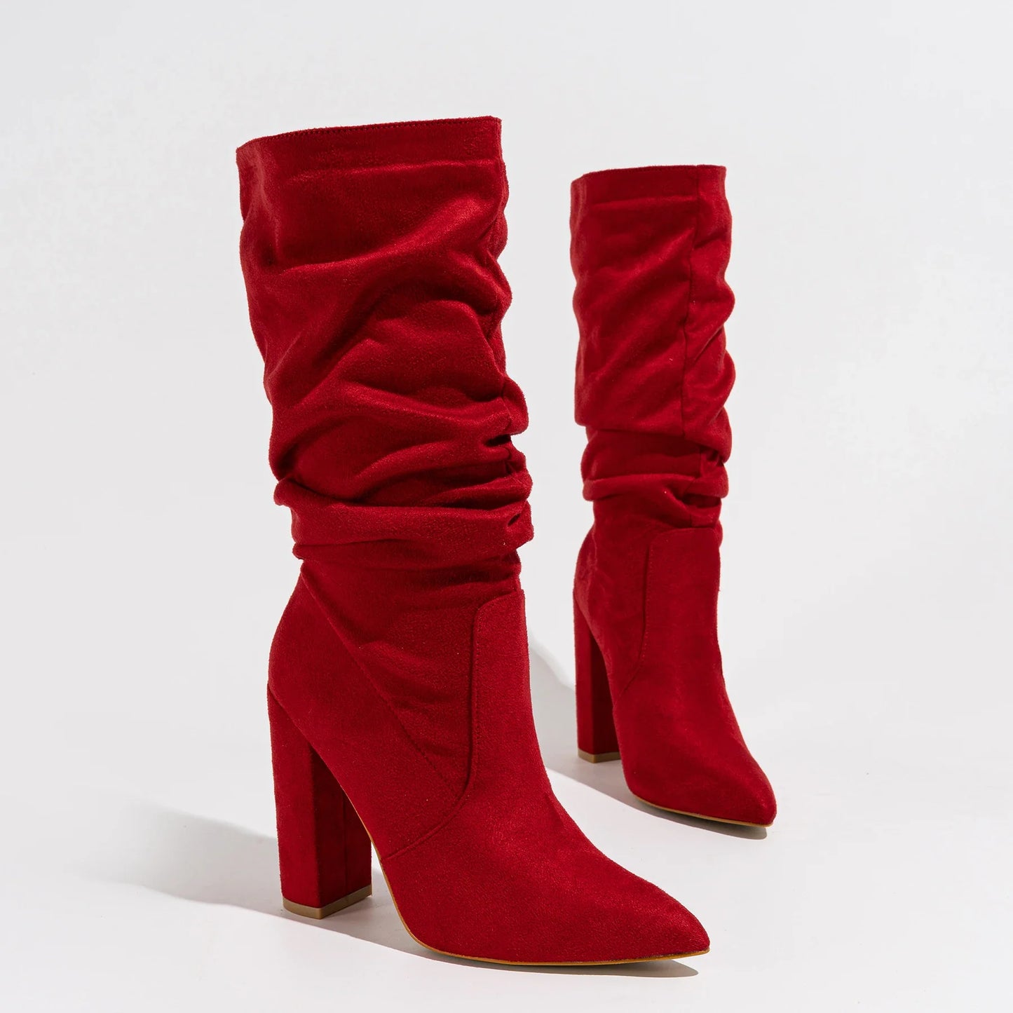 Goldenshore Women's High-Heel Suede Boots - Slouchy Knee-High Dress Booties, Handcrafted Comfort Heels