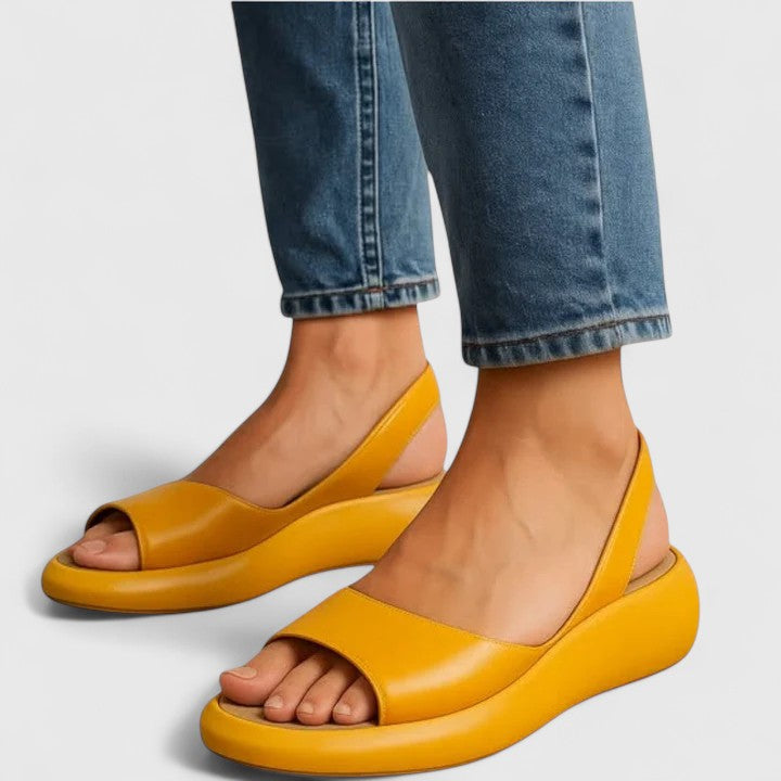 Goldenshore Women's Comfortable Flat Sandals - Low Wedge Open Toe Shoes with Closed Back Support