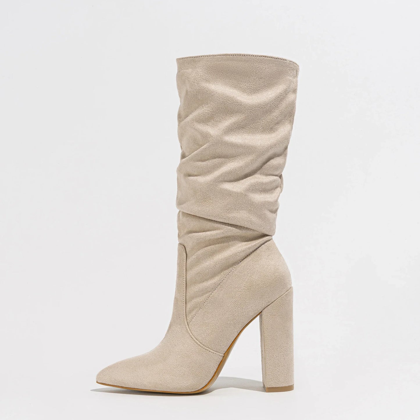 Goldenshore Women's High-Heel Suede Boots - Slouchy Knee-High Dress Booties, Handcrafted Comfort Heels