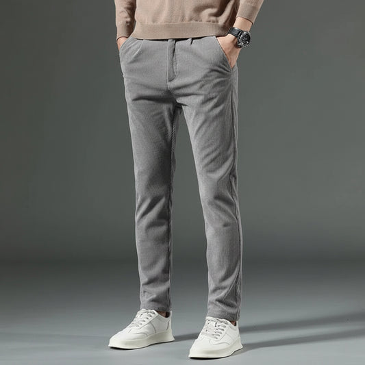 Men's Tailored Corduroy Trousers - Classic Ribbed Textured Pants, Smart Casual Autumn Slacks