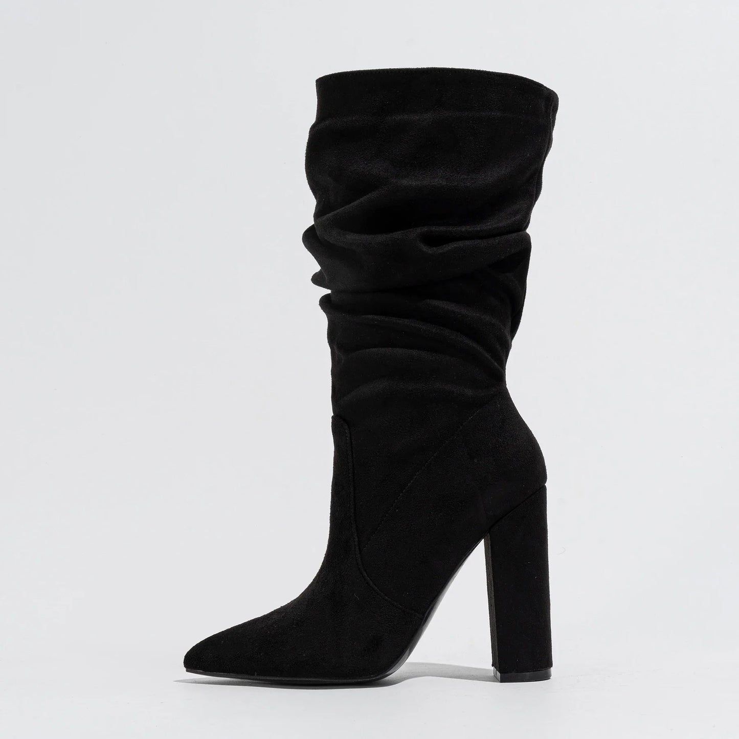 Goldenshore Women's High-Heel Suede Boots - Slouchy Knee-High Dress Booties, Handcrafted Comfort Heels