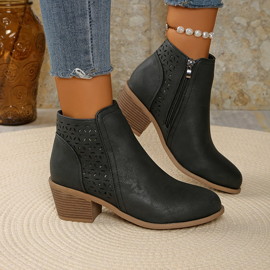 Goldenshore Women's Comfortable Ankle Boots - Low Block Heel Summer Cutout Booties
