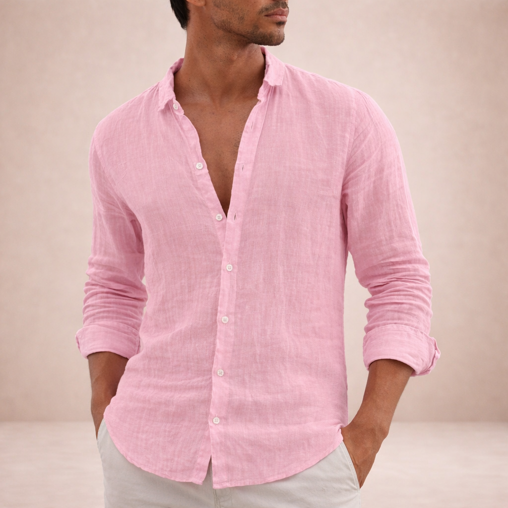 Men’s Regular Fit Linen Button Down Casual Shirt