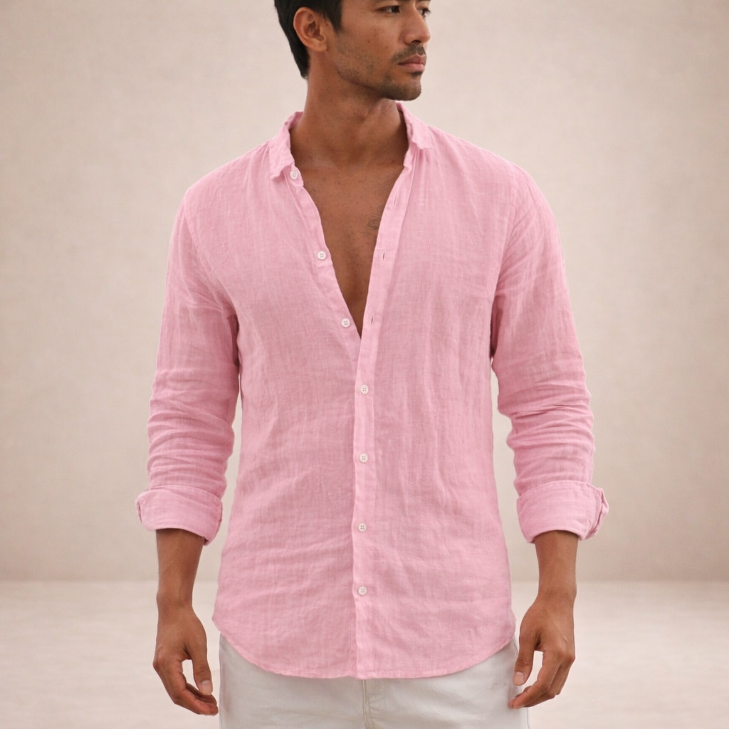 Men’s Regular Fit Linen Button Down Casual Shirt