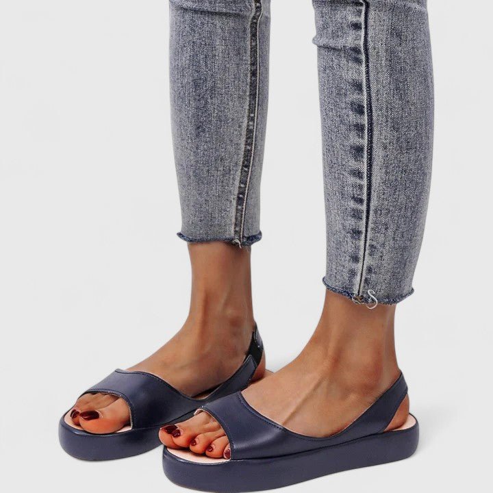 Goldenshore Women's Comfortable Flat Sandals - Low Wedge Open Toe Shoes with Closed Back Support