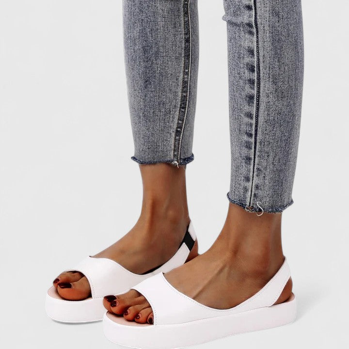 Goldenshore Women's Comfortable Flat Sandals - Low Wedge Open Toe Shoes with Closed Back Support