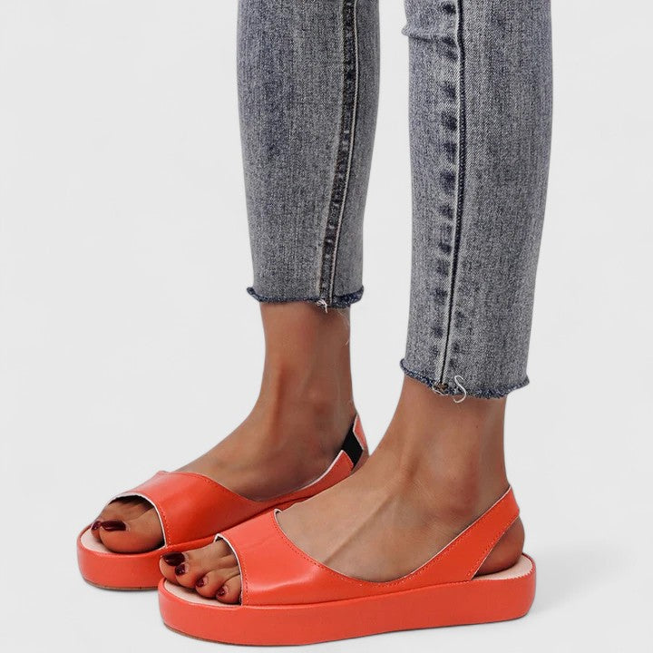 Goldenshore Women's Comfortable Flat Sandals - Low Wedge Open Toe Shoes with Closed Back Support