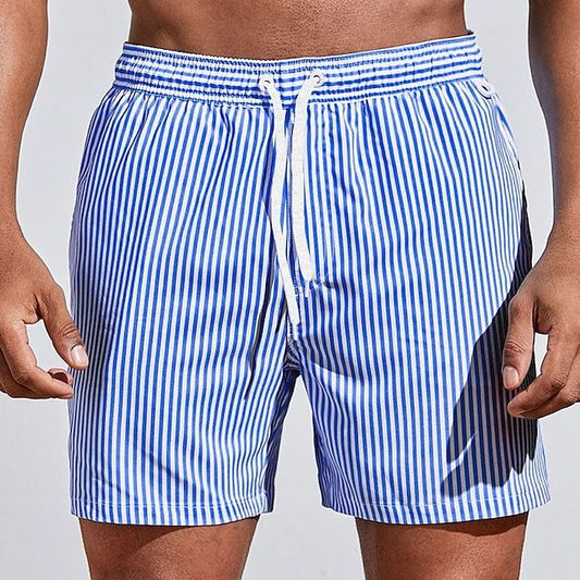 Men’s Vertical Stripe Drawstring Swim Shorts with Quick-Dry Comfort