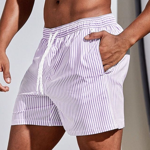 Men’s Vertical Stripe Drawstring Swim Shorts with Quick-Dry Comfort