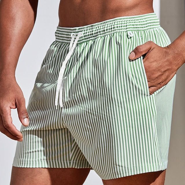 Men’s Vertical Stripe Drawstring Swim Shorts with Quick-Dry Comfort