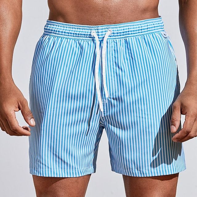 Men’s Vertical Stripe Drawstring Swim Shorts with Quick-Dry Comfort