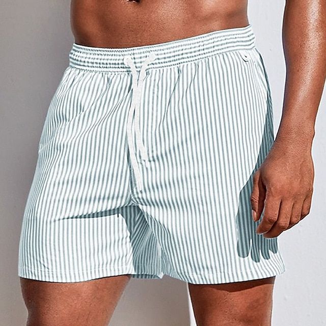 Men’s Vertical Stripe Drawstring Swim Shorts with Quick-Dry Comfort