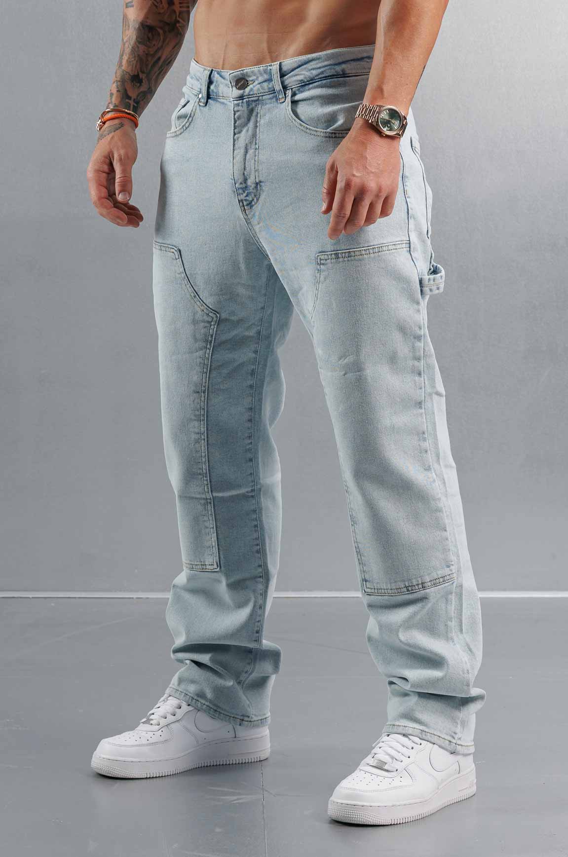 Golden Shore Men's Relaxed Fit Carpenter Jeans - Straight-Leg Denim Utility Pants, Bleach Wash