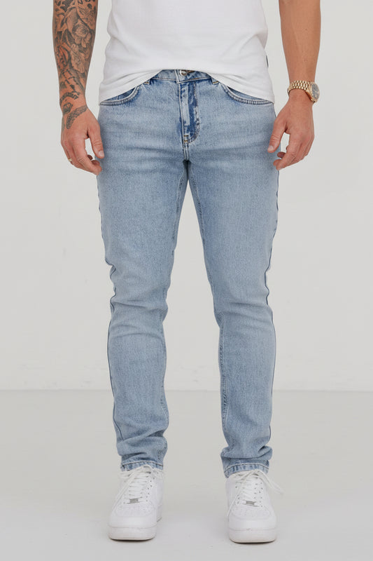 Men's Regular Fit Denim Jeans - Blue Premium Classic Straight Leg Cotton Pants, Casual Light-Mid Indigo Everyday Trousers