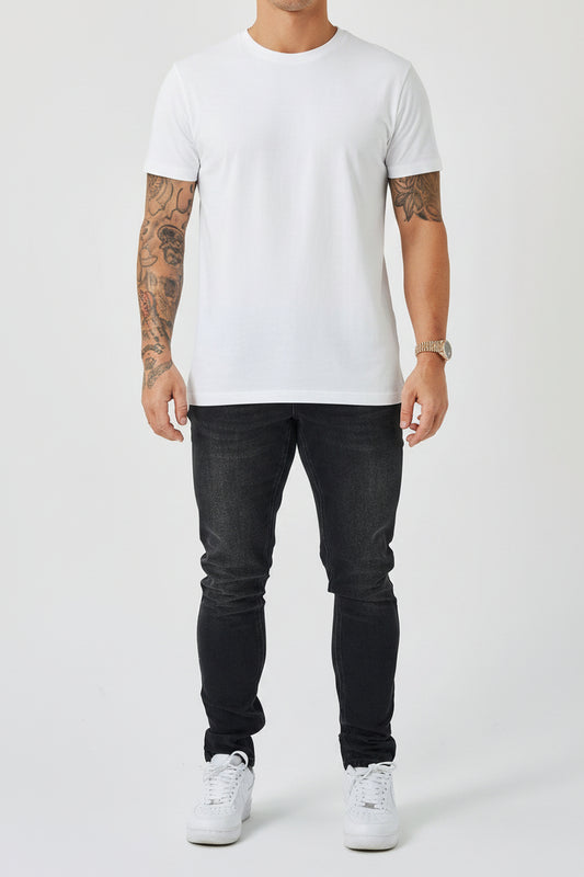 Men's Regular Fit Denim Jeans - Washed Black Premium Classic Straight Leg Cotton Pants, Casual Charcoal Everyday Trousers