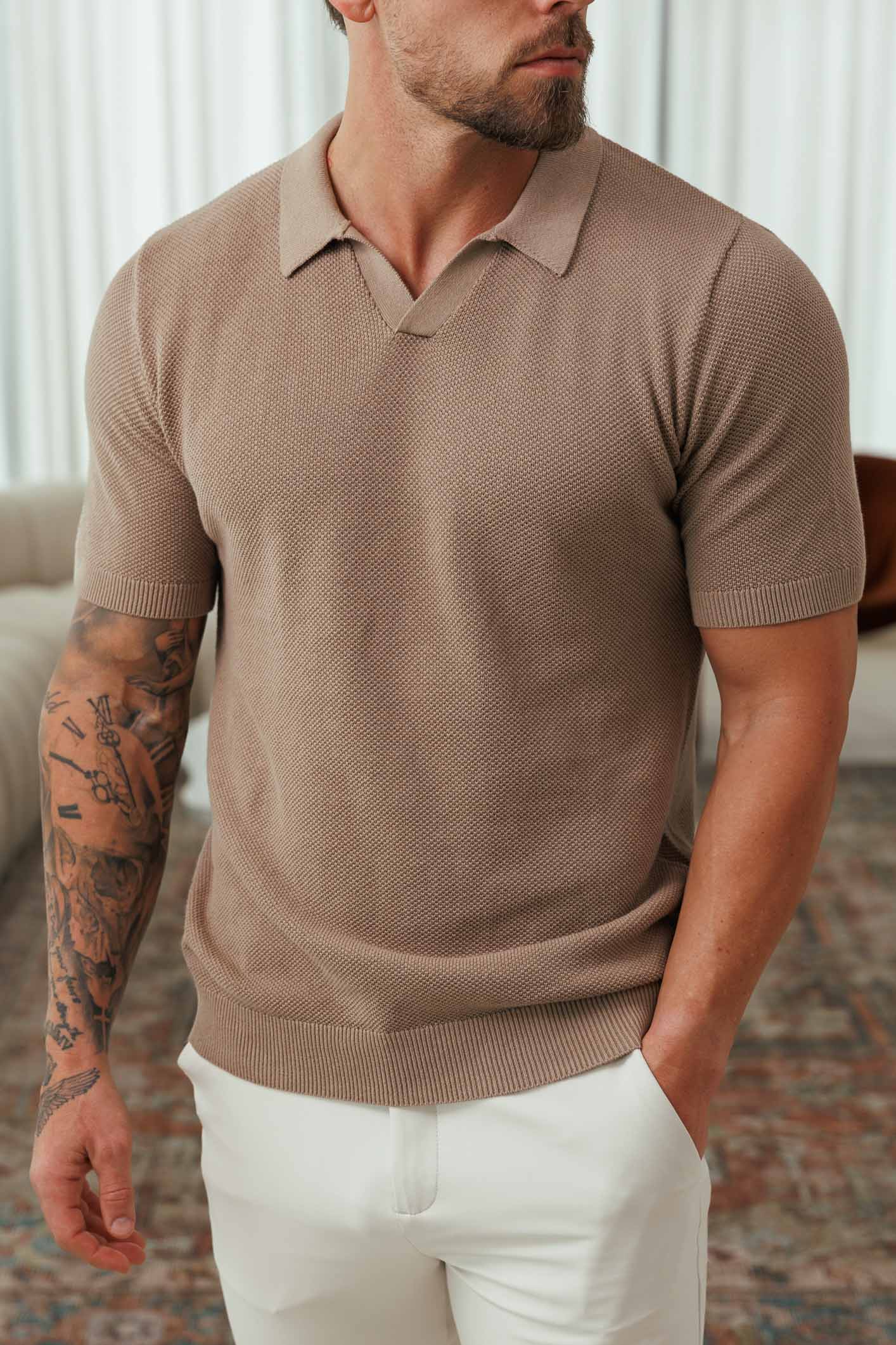 Golden Shore Men's Classic Pique Cotton Polo Shirt - Short Sleeve Slim Fit Summer Top, Mocha Brown