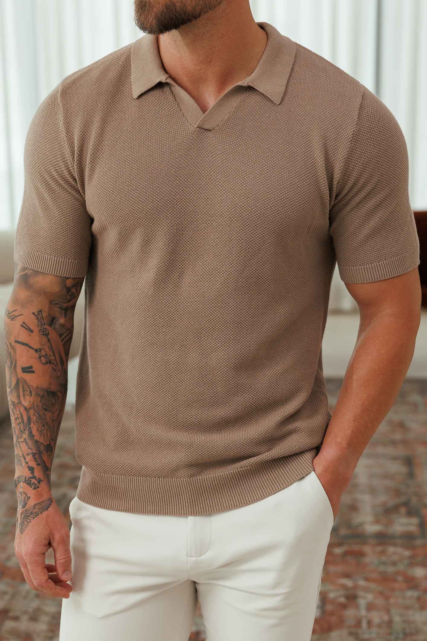 Golden Shore Men's Classic Pique Cotton Polo Shirt - Short Sleeve Slim Fit Summer Top, Mocha Brown