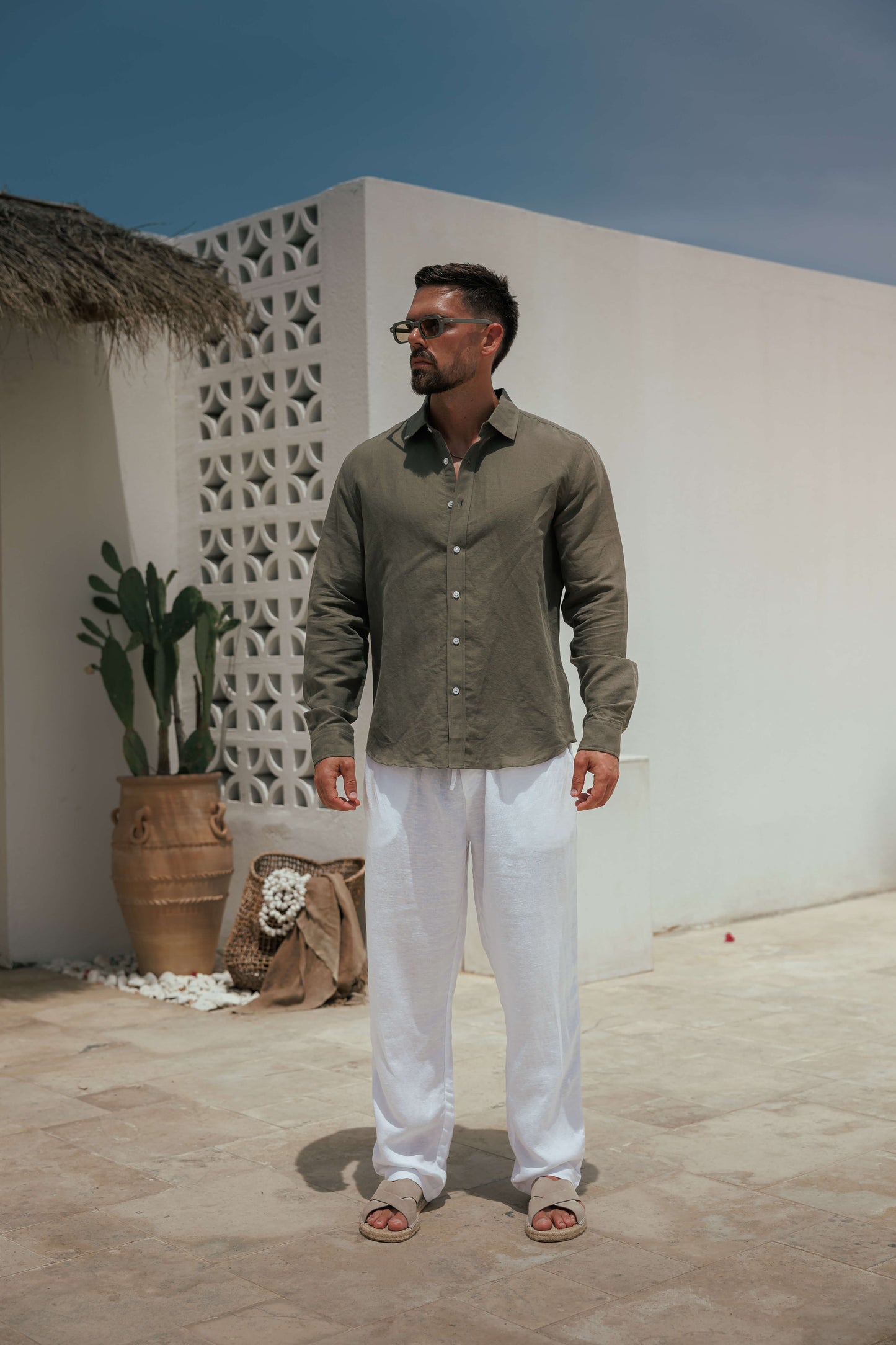 LUXE LINEN SHIRT - DARK OLIVE