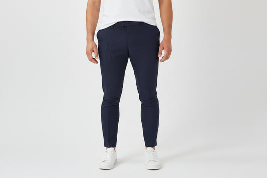 Men's Comfort Stretch Woven Trousers - Classic Navy Blue Premium Lightweight Pants, Casual Slim Straight Leg Summer Resort Slacks