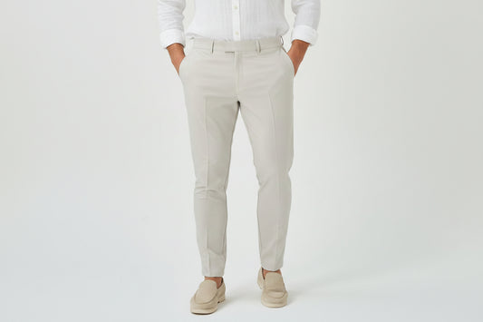 Men's Comfort Stretch Woven Trousers - Desert Sand Beige Premium Lightweight Pants, Casual Slim Straight Leg Summer Resort Slacks