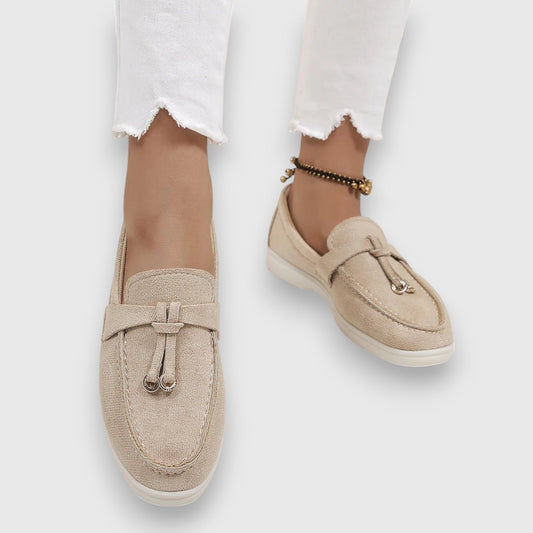 Goldenshore Women's Suede Tassel Slip-On Loafers - Flat Moccasin Walking Shoes with White Rubber Sole